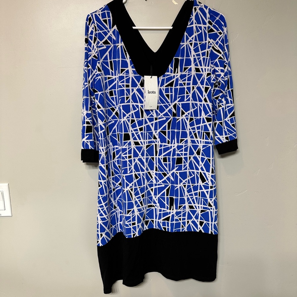 Leota Blue and Black Abstract Pattern Dress